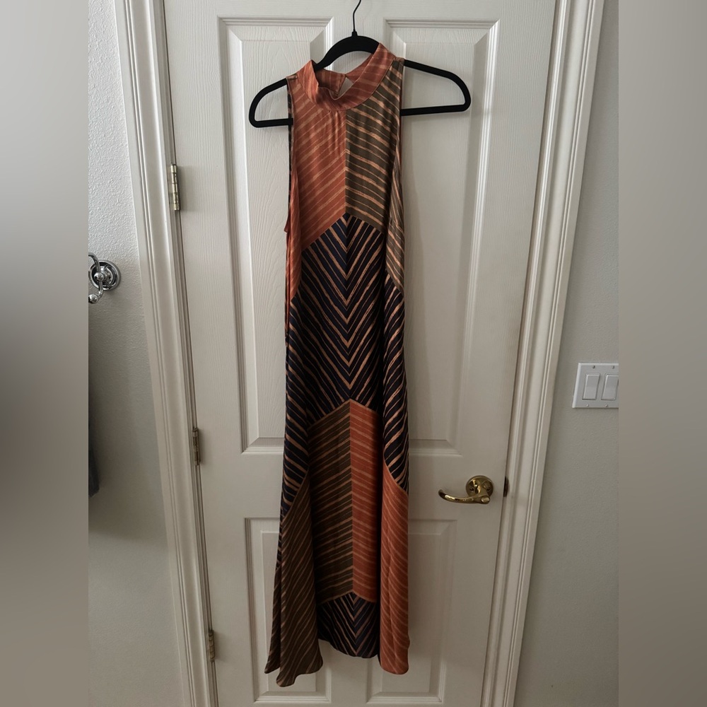 Anthropologie Farm Rio Sleeveless Chevron Maxi Dress in Rust, Navy & Brown